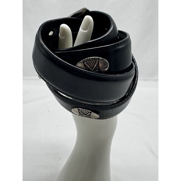 Black Leather PGA Tour Silvertone Medallion Belt Sz 42 47” Long Golf Club - Picture 3 of 11